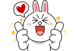 👍 909523c6 Cony 兔子, LINE FRIENDS, 爱心, 可爱, 快乐, 卡通 telegram sticker