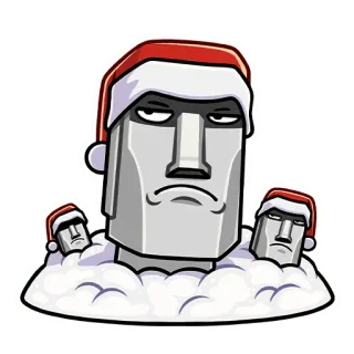 🗿 2cca41c9 Moai, Pulau Paskah, Patung, Natal, Topi Santa, Liburan, Kartun telegram sticker