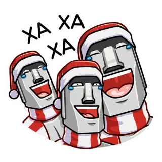 🗿 4532bf5f XA XA XA Moai, Pulau Paskah, Natal, Topi, Tertawa, Syal, Liburan, Lucu telegram sticker