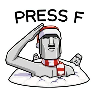 🗿 9b66a695 PRESS F Tekan F, Hormat, Moai, Topi Natal, Meme, Meme Internet, Patung batu telegram sticker