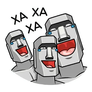 😂 38ac87a1 XA XA XA Moái, Isla de Pascua, Estatua, Riendo, Divertido, Meme, Dibujo animado telegram sticker