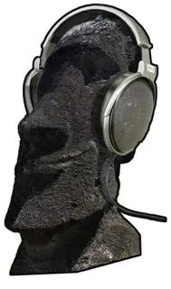 🗿 3c6ac9fd moai, easter island, stone head, headphones, music, statue, ancient, listening telegram sticker