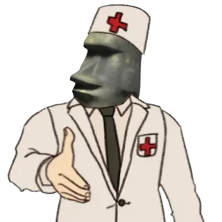 🗿 5416df83 moai, doctor, handshake, easter island, stone head, cartoon, medical telegram sticker
