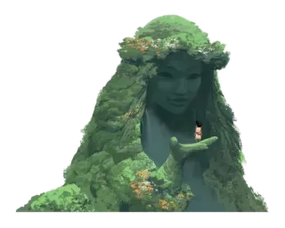 🌳 6fb0c563 natureza, deusa, verde, montanha, ilha, escultura telegram sticker