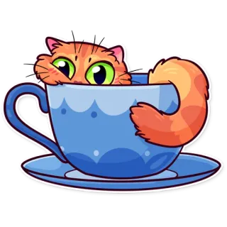 👁 0246b805 猫, 茶杯, 橙色, 动物, 可爱 telegram sticker