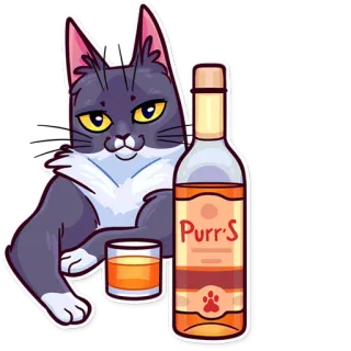🥃 5308bdda Purr's 猫, 酒精, 瓶子, 饮料, 玻璃杯 telegram sticker