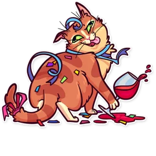 🤪 df004a98 猫, 派对, 彩带, 红酒, 庆祝 telegram sticker