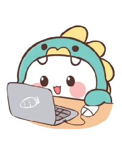 💻 889db809 卡哇伊, 可爱, 恐龙, 卡通, 笔记本电脑, 动物, 贴纸 whatsapp sticker