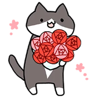 🌹 0b7d23c9 gato, rosas, flores, ramo, lindo, animal whatsapp sticker