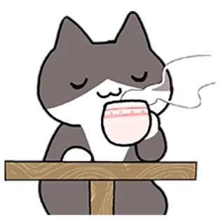 ☕ d287e85c gato, bebiendo, té, lindo, animal, kawaii whatsapp sticker