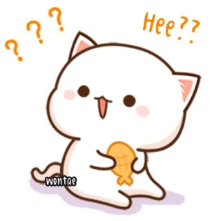 🍥 4a6ebf5b Hee?? kot, słodki, kreskówka, naklejka, pytanie, zwierzę, ryba telegram sticker