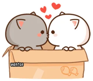 🍥 67cad31c wontae kot, pocałunek, miłość, serca, słodkie, kreskówka telegram sticker