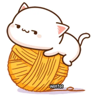 🍥 dfb5d8a1 wontae kot, włóczka, kłębek włóczki, słodki, kreskówka telegram sticker