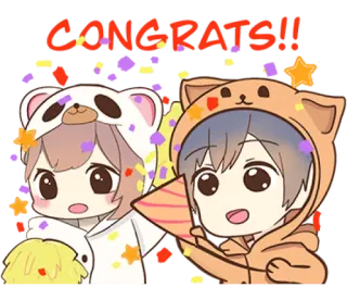 ❤️ 6ca037b4 CONGRATS!! 恭喜, 庆祝, 彩带, 卡哇伊, 可爱, 动漫 telegram sticker