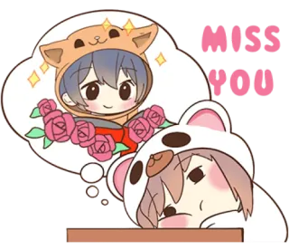 🥺 7bfb878a MISS YOU 动漫, 可爱, 卡哇伊, 想你, 思考, 卡通 telegram sticker
