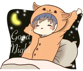😴 e04b9edd Good Night 晚安, 睡眠, 月亮, 星星, 可爱, 卡通, 动漫 telegram sticker