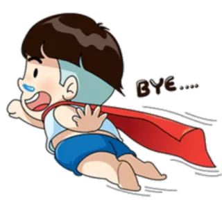 ✈ d1e36b32 BYE.... 卡通, 男孩, 超级英雄, 披风, 飞行, 再见 telegram sticker