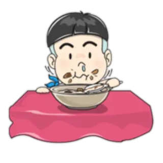 🍲 8ca16306 孩子, 吃, 食物, 碗, 桌子 telegram sticker
