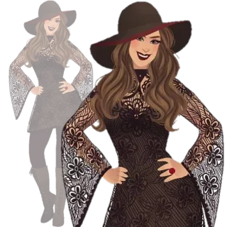 😄 35156387 女人, 帽子, 连衣裙, 时尚, 风格, 插画 telegram sticker