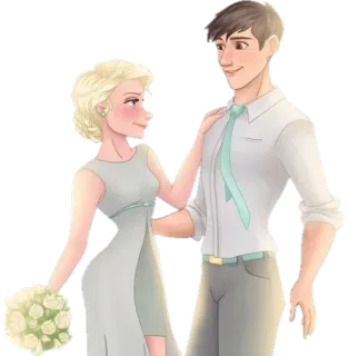 💑 3dc47039 Elsa Frozen 卡通, 婚礼, 情侣, 浪漫 telegram sticker