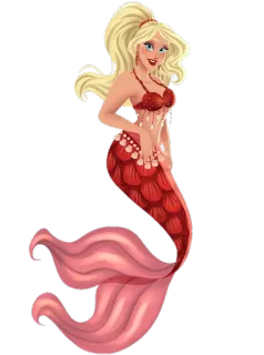 🧜‍♀ 7c239950 美人鱼, 卡通, 红色, 金发, 幻想, 海, 生物 telegram sticker