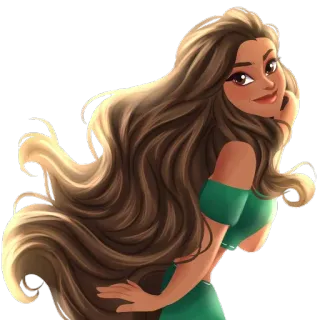 💃 94340789 女人, 女孩, 卡通, 插图, 棕色头发, 绿色连衣裙 telegram sticker