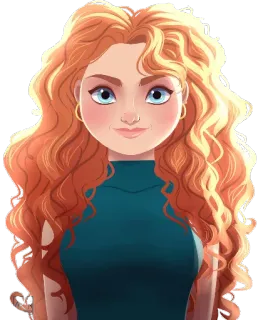 👸 de37773d 女人, 卡通, 女孩, 肖像, 卷发 telegram sticker