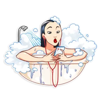 🛁 53efd69e Frau, Dusche, Bad, Blase, Handy, Musik hören, Kopfhörer whatsapp sticker