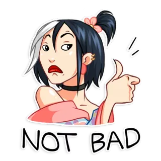 👍 70da2fa4 NOT BAD Anime Mädchen, Daumen hoch, Nicht schlecht, Zustimmung, Cartoon, Frau, Mädchen whatsapp sticker