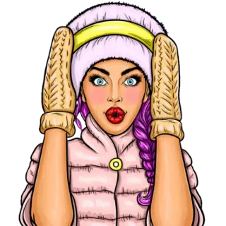 😮 2301c3f4 kreskówka, kobieta, zima, moda, ilustracja, rękawice telegram sticker