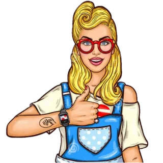 👍 537e281d kobieta, kreskówka, dziewczyna, blondynka, retro, okulary, kciuk w górę, sztuka telegram sticker