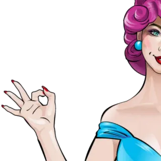 👌 5dfa75b1 kobieta, znak ok, gest, różowe włosy, niebieska sukienka telegram sticker