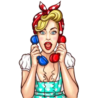 ☎ 66fc001f kobieta, retro, telefon, vintage, kreskówka, pin-up telegram sticker