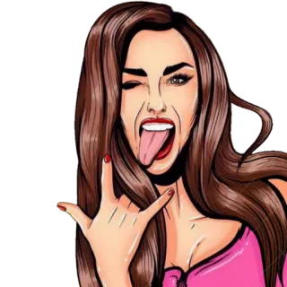 🤘 6ac6b113 kobieta, kreskówka, rock on, gest, mrugnięcie telegram sticker