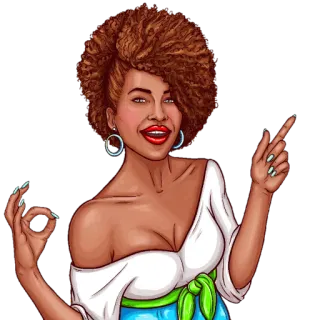👆 7ee733aa kobieta, kreskówka, ilustracja, znak ok, wskazywanie, afroamerykanka telegram sticker