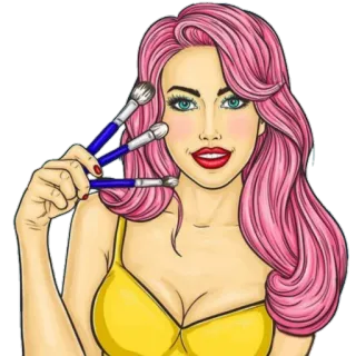 🖌 800c5908 kobieta, makijaż, uroda, pędzle, różowe włosy, pop art telegram sticker