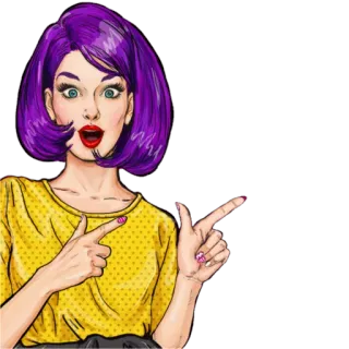 😃 a0d09489 kobieta, wskazywanie, fioletowe włosy, kreskówka, ilustracja telegram sticker