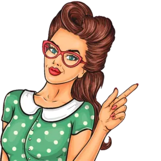 ☝ a47119ac kobieta, retro, pin-up, okulary, kreskówka, wskazujący telegram sticker