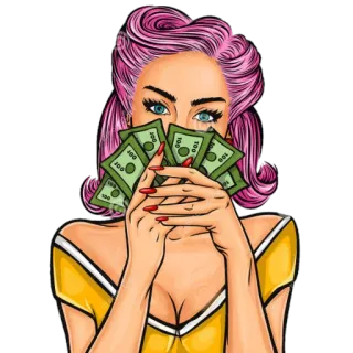 💵 a5afe68a kobieta, pieniądze, pop art, gotówka, retro, kreskówka telegram sticker
