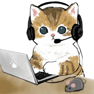 💻 1d7759fd 고양이, 새끼 고양이, 헤드셋, 노트북, 마우스, 게이머, 동물, 귀여운 telegram sticker