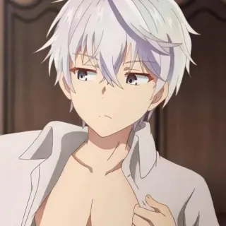 🍑 e9806909 Anime, Rambut putih, Anime cowok, Serius, Kemeja whatsapp sticker