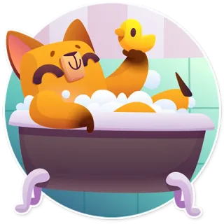 🚿 35511977 кот, ванна, пузырь, резиновая уточка, мультфильм, животное telegram sticker