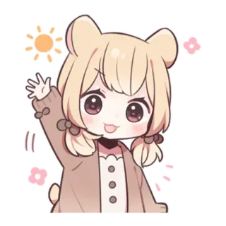 💕 0710f329 fille anime, mignon, kawaii, dessin animé, oreilles d'ours, qui fait coucou telegram sticker