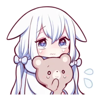 💕 9f5f5b53 Anime, Mignon, Pleurs, Fille, Ours en peluche, Kawaii telegram sticker