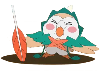 ☹️ 016f9296 Rowlet Pokemon покемон, роулет, трава, летающий, сова, видеоигра, аниме, наклейка whatsapp sticker
