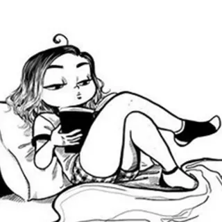 🙂 0e099bf7 wanita, gadis, membaca, buku, kartun, ilustrasi, tempat tidur, tidur telegram sticker