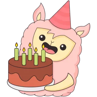 🎂 13bc08f6 llama, pesta, ulang tahun, kue, perayaan, imut, hewan, ilustrasi telegram sticker