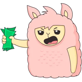 💵 43608611 llama, uang, kartun, kaya, lucu, merah muda, tunai, keserakahan telegram sticker