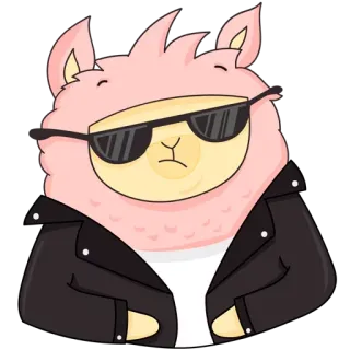 😎 d75d1448 llama, kacamata hitam, jaket kulit, keren, kartun, binatang telegram sticker
