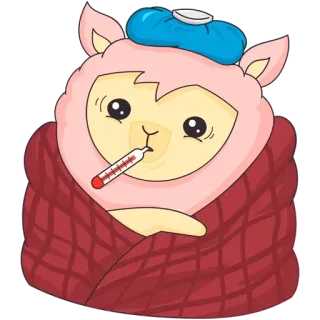 🤒 fc0eb1e8 sakit, llama, alpaka, termometer, kompres es, kartun, hewan, lucu telegram sticker